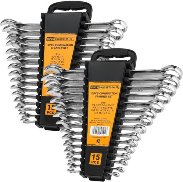 Combination Wrench Set, SAE&Metric, 30-piece, 1/4'' to 1'' & 8-22mm, 12-Point, Chrome Vanadium Steel, with Plastic Tray