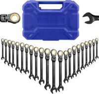 22-piece Ratcheting Wrench Set with 180° Flex Head, Anti-Slip Tooth, Combination Wrench Sets with Organizer Box, Metric 6-18mm & SAE 1/4-3/4", Black Electrophoretic Coating