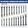 22-piece Ratcheting Wrench Set with 180° Flex Head, Anti-Slip Tooth, Combination Wrench Sets with Organizer Box, Metric 6-18mm & SAE 1/4-3/4", Black Electrophoretic Coating
